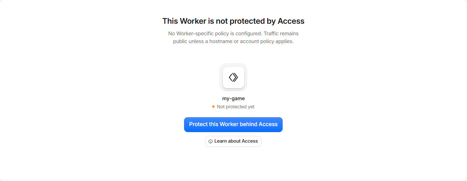 The Access page before Access is on: Protect this Worker behind Access