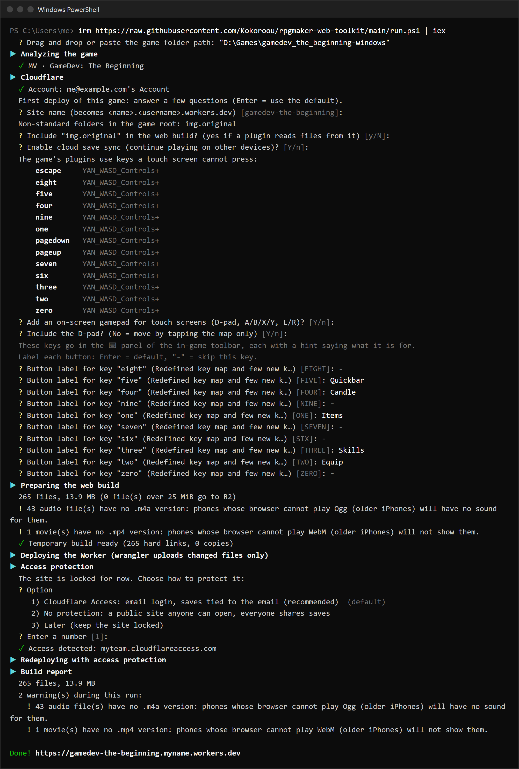 A first deploy in PowerShell, from the game folder to the link